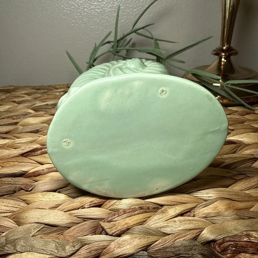 MCM Mint Green Nautilus Shell Vase Fiddlehead Fern Style Matte Pottery Decor